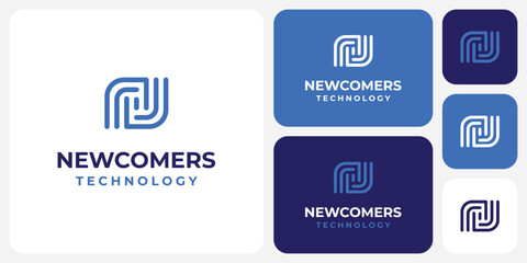 Vector logo design with the initials N in the shape of a labyrinth line in a modern, simple, clean and abstract style.