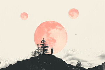 Obraz premium Alone. Minimal Illustration with copy space. Loneliness