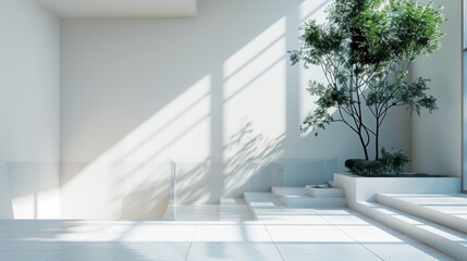 Obraz premium Interior appearance of the house is clean white without furniture with natural lighting from glass windows