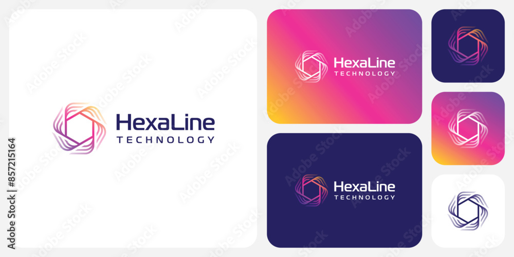 Poster rotating hexagon line vector logo design with transparent effect in modern, simple, clean and abstra