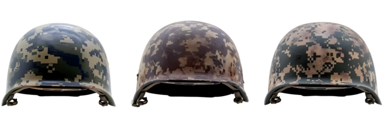 Set of 3 Military Helmets Isolated on a Transparent Background