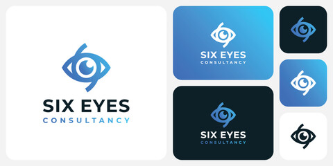 Vector logo design in the shape of an eye combined with the numbers 6 and 9 in a modern, simple, clean and abstract style.