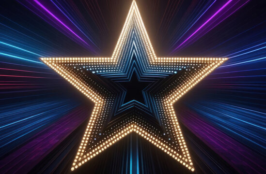 Electrifying starburst of radiant lights and vibrant colors creating a dazzling visual spectacle.