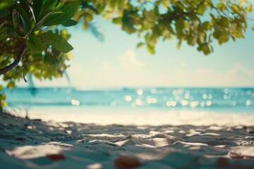 A serene view of the ocean from a sandy beach, perfect for use in travel or relaxation-themed projects