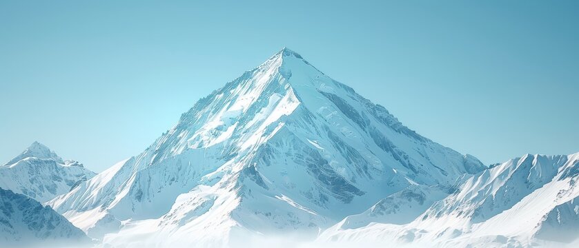 A snowy mountain peak against a clear blue sky, capturing winter and adventure themes