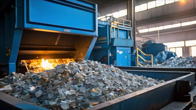 Processing Plastic Scrap: A Recycling Plant Sorting and Processing Waste for Business. Concept Recycling Plant, Plastic Scrap, Waste Management, Sorting Process, Sustainable Business