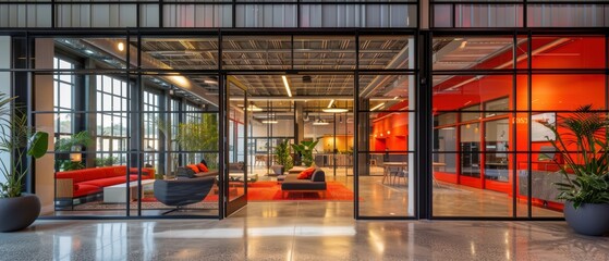 A tech startup incubator with innovative projects and collaboration spaces