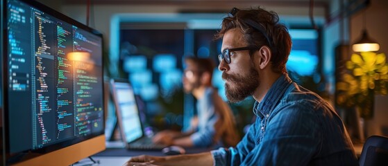 A tech team developing new software in a state-of-the-art office