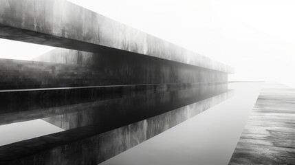 Obraz premium Concrete Structure Reflecting in Foggy Water