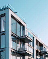  A modern apartment building with glass balconies. Created with Ai