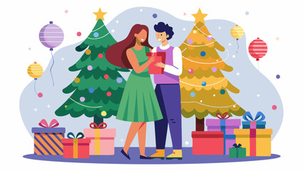 vector-lesbian-couple-standing-near-christmas-tree