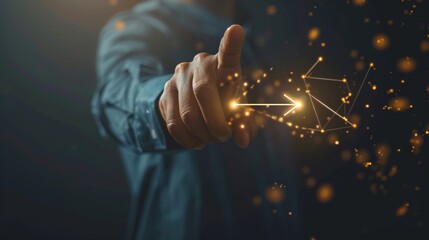 A businessman pointing to a graph with an arrow, a corporate plan for future growth. The concept of business development.