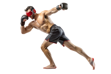 Kickboxing in virtual reality isolated on white background