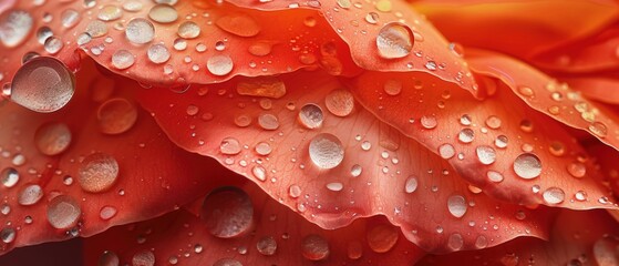 A vivid close-up of raindrops clinging to the petals of a vibrant red rose, highlighting the delicate texture of the petals
