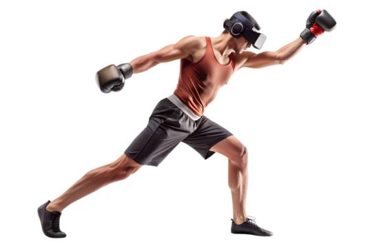 Kickboxing in virtual reality isolated on white background