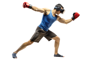 Kickboxing in virtual reality isolated on white background