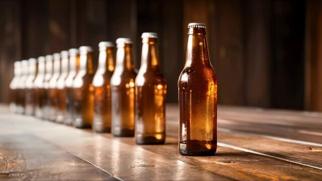 Display of Beer Bottles for Advertising Promotions. Concept Beer Marketing, Brand Promotion, Beverage Advertising, Product Display