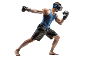 Kickboxing in virtual reality isolated on white background