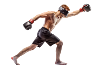 Kickboxing in virtual reality isolated on white background