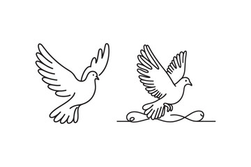 White dove in one continuous line drawing. Bird symbol of peace and freedom in simple linear style. Concept for national labor movement icon. Editable stroke. Doodle outline vector illustration