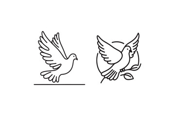 White dove in one continuous line drawing. Bird symbol of peace and freedom in simple linear style. Concept for national labor movement icon. Editable stroke. Doodle outline vector illustration