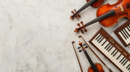 Musical instruments on a white background