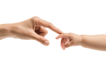 Adult hand gently reaches out to touch a baby's hand isolated, symbolizing love, care, and the bond between parent and child.
