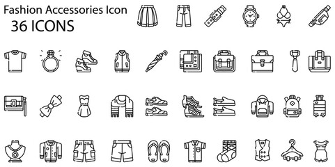 Set of fashion accessories icons. Gradient style icon bundle. Vector Illustration
