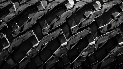 Fototapeta premium Detailed Tire Tread Patterns on Black Background Displaying Texture and Structure