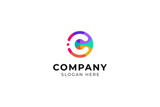 letter C in circle shape in colorful template vector logo design style