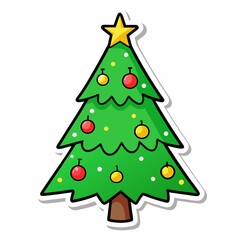 Festive Cartoon Christmas Tree with ornaments and star topper, perfect for the holiday season