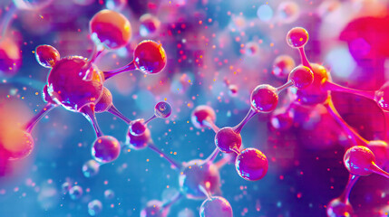 Abstract close-up of a molecular structure bright and colorful blue gradient background high-definition and ultra-detailed 