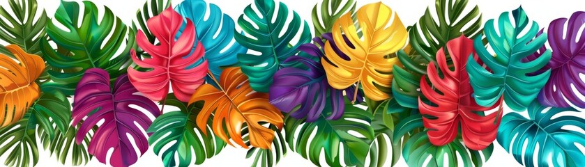 Tropical Vector Art with Colorful Bromeliads and Monstera Leaves for Vibrant Designs