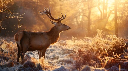 Fototapeta premium Red Deer in morning Sun. 