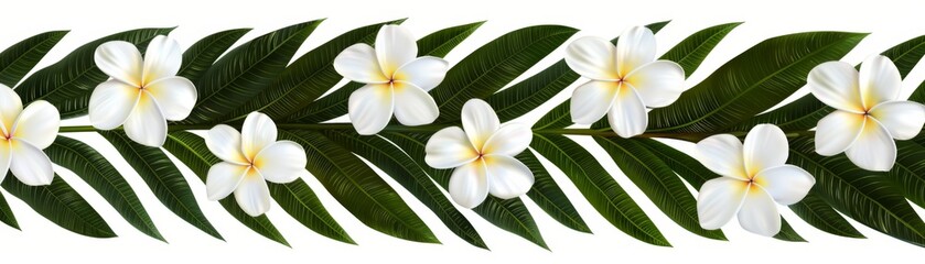 Obraz premium Tropical Paradise: Exotic Plumeria and Palm Leaves Bouquet Vector Illustration