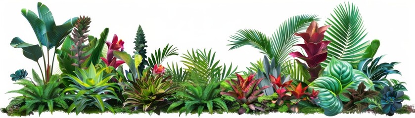 Obraz premium Lush Tropical Vector Art with Orchids and Bromeliads - Exotic Rainforest Flora Illustration