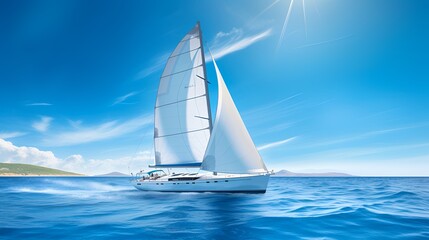 Obraz premium Yacht with sails unfurled cutting through the waves