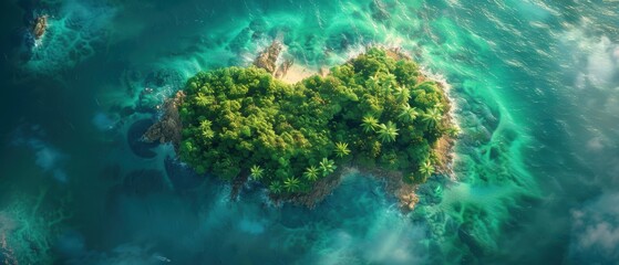 Aerial view of a lush green island,