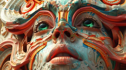 Obraz premium Surreal Fusion: Dadaism of Thai Patterns in Modern Digital Art and Animation, Photorealistic and Beautiful Visualization