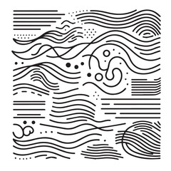 Hand-Drawn Lines on Clean White Background, Variety of Shapes and Directions