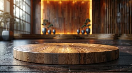 Fototapeta premium A wooden table with a vase of flowers on it