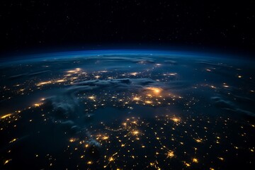 Fototapeta premium Beautiful Aerial View Of Earth At Night With Glowing City Lights. Generative AI