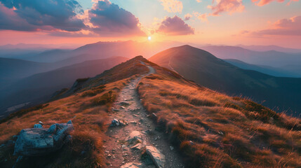 sunset over mountain trail