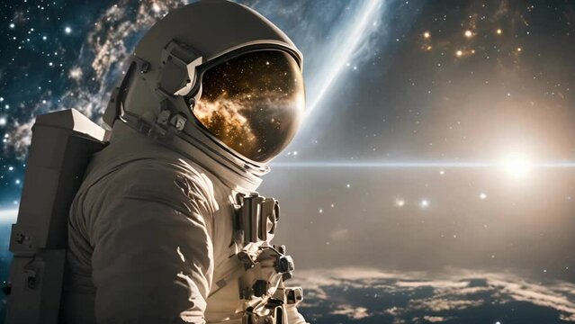 Astronaut in space with glowing galaxies 4k HDR 