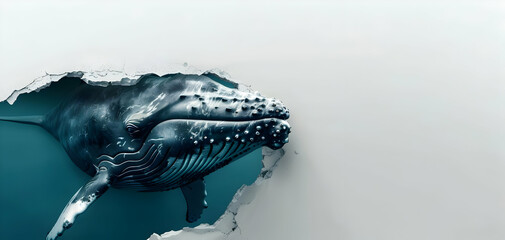Obraz premium A whale peeking through a ripped hole