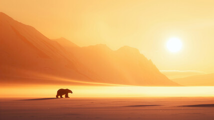 polar bear walking at sunrise