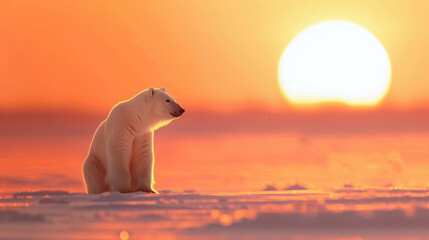 polar bear sitting at sunset