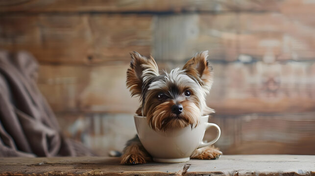 A Yorkshire Terrier in a teacup
