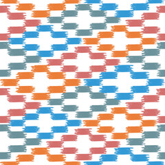 Seamless ikat colorful pattern on white background.