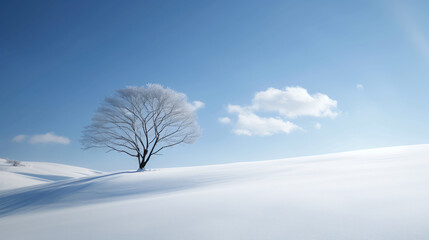 lone tree in a snowy landscape under a clear sky